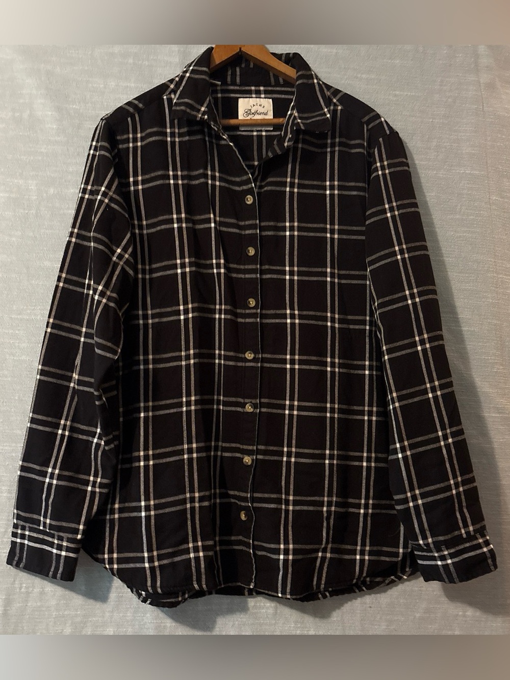 Jachs Girlfriend NY Flannel Shirt Long Sleeve Button Up Black/White Women’s Sz M